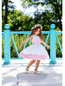 Kids Formal White And Pink Satin Flower Girl Dress